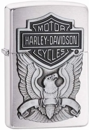 Zippo Harley-Davidson Eagle/Logo Emblem Brushed Chrome Pocket Lighter