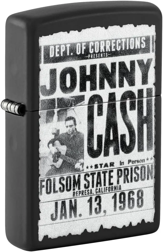 Zippo Johnny Cash Folsom State Prison Poster Design Black Matte Pocket Lighter