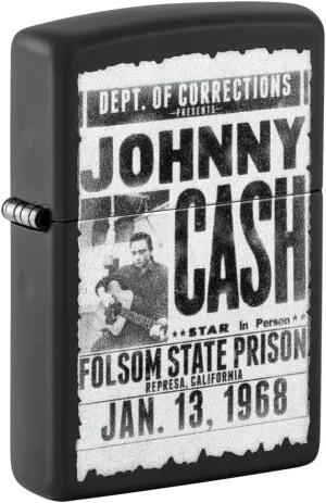 Zippo Johnny Cash Folsom State Prison Poster Design Black Matte Pocket Lighter