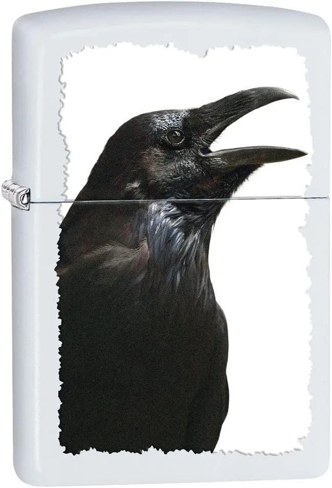 Zippo Lighter- Black Raven Bird Crow White Matte Windproof Lighter #Z5097