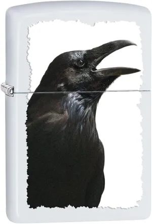 Zippo Lighter- Black Raven Bird Crow White Matte Windproof Lighter #Z5097