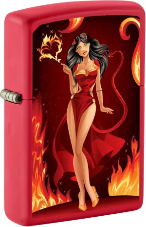 Zippo Lighter, Brunette Devil Pin-Up Girl - Red Matte 81097