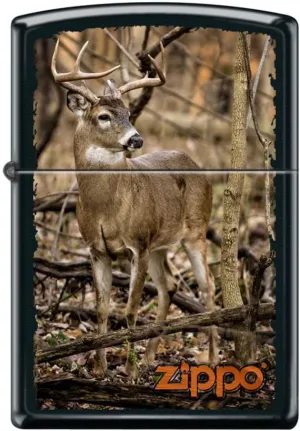 Zippo Lighter- Buck in Forest Deer Black Matte Windproof Lighter #Z397