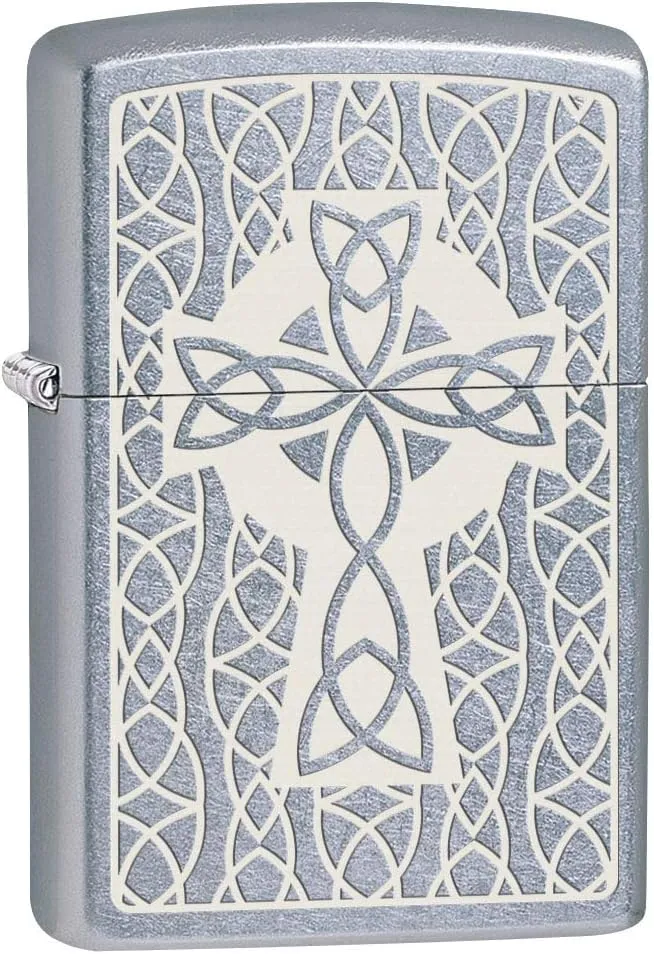 Zippo Lighter: Celtic Cross Engraved - Street Chrome 80634