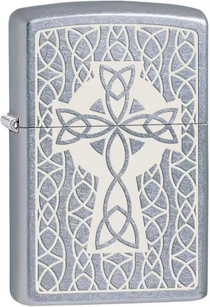 Zippo Lighter: Celtic Cross Engraved - Street Chrome 80634