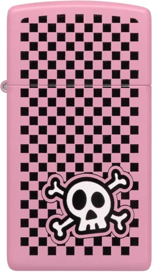 Zippo Lighter Checkered Skull, Windproof, Custom Designed, Stainless Steel Body