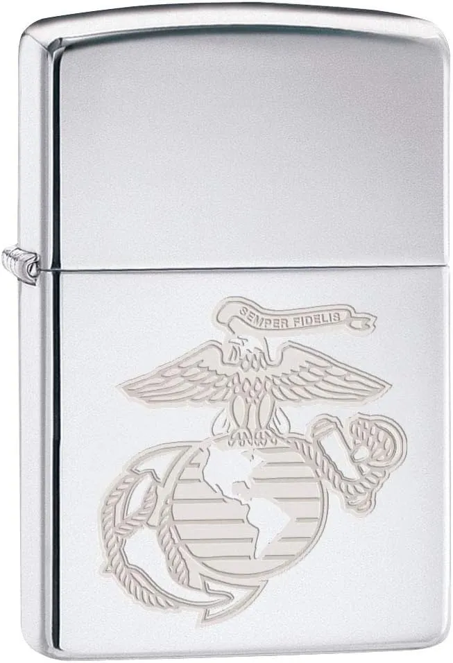 Zippo Lighter: Engraved USMC Marines Logo - High Polish Chrome 80394