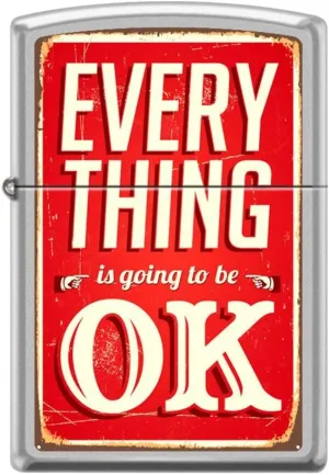 Zippo Lighter- Everything Ok Sign Design Satin Chrome Windproof Lighter #Z5036