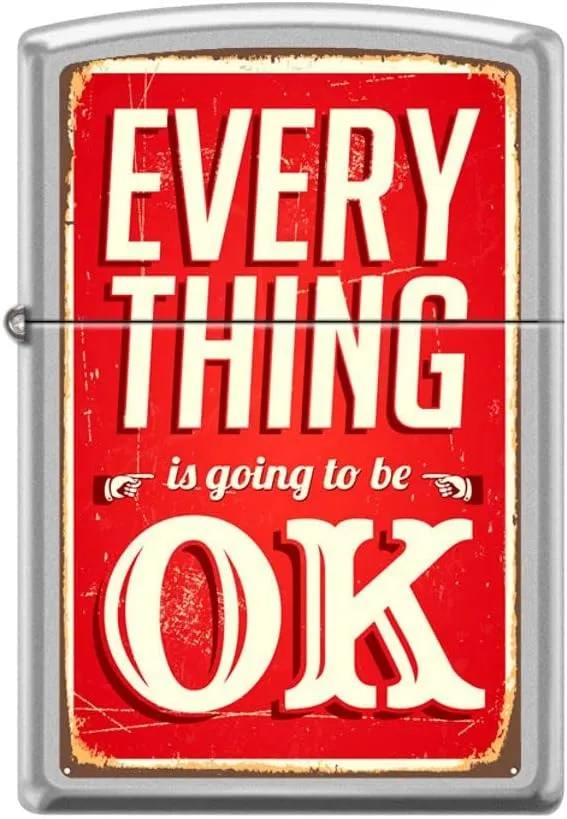 Zippo Lighter- Everything Ok Sign Design Satin Chrome Windproof Lighter #Z5036