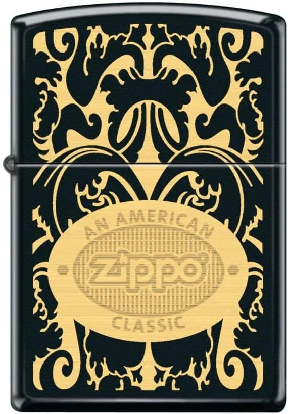 Zippo Lighter- Filigree American Classic Logo Black Matte Windproof Lighter #Z5286