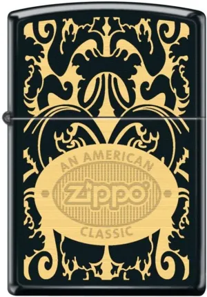Zippo Lighter- Filigree American Classic Logo Black Matte Windproof Lighter #Z5286