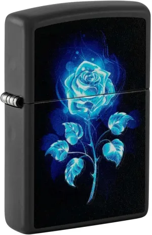Zippo Lighter: Glowing Rose, Blacklight - Black Matte 81314