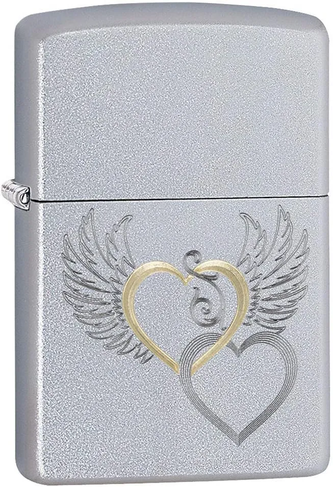 Zippo Lighter: Hearts and Wings, Engraved - Satin Chrome 80768