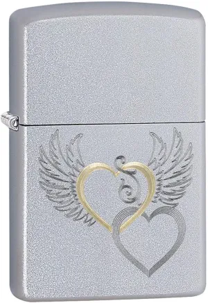 Zippo Lighter: Hearts and Wings, Engraved - Satin Chrome 80768