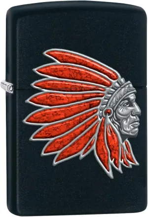 Zippo Lighter: Indian Head - Black Matte 77238