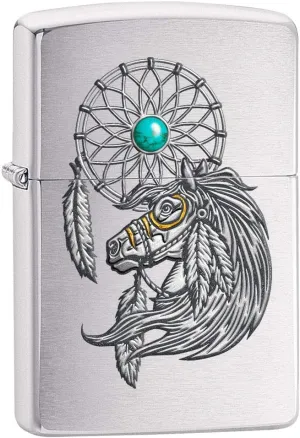 Zippo Lighter: Native American Horse and Dreamcatcher - Brushed Chrome 80211