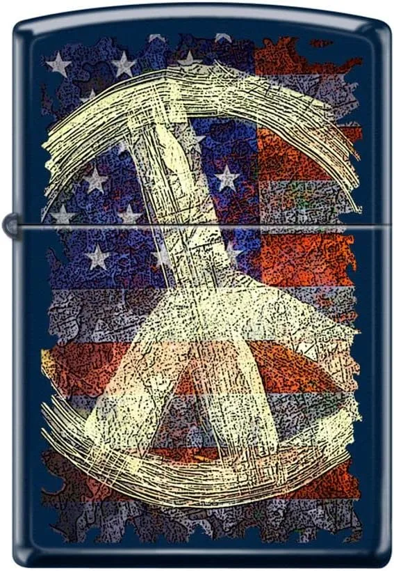 Zippo Lighter- Peace Symbols American Flag Navy Matte Windproof Lighter #Z5173