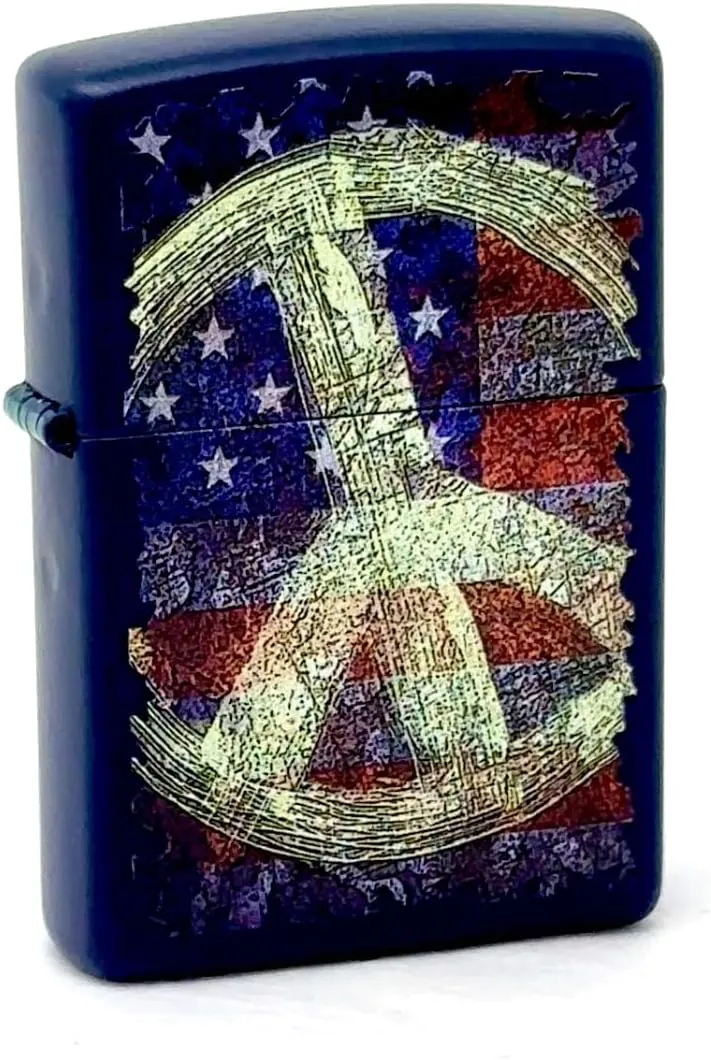 Zippo Lighter- Peace Symbols American Flag Navy Matte Windproof Lighter #Z5173