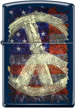 Zippo Lighter- Peace Symbols American Flag Navy Matte Windproof Lighter #Z5173