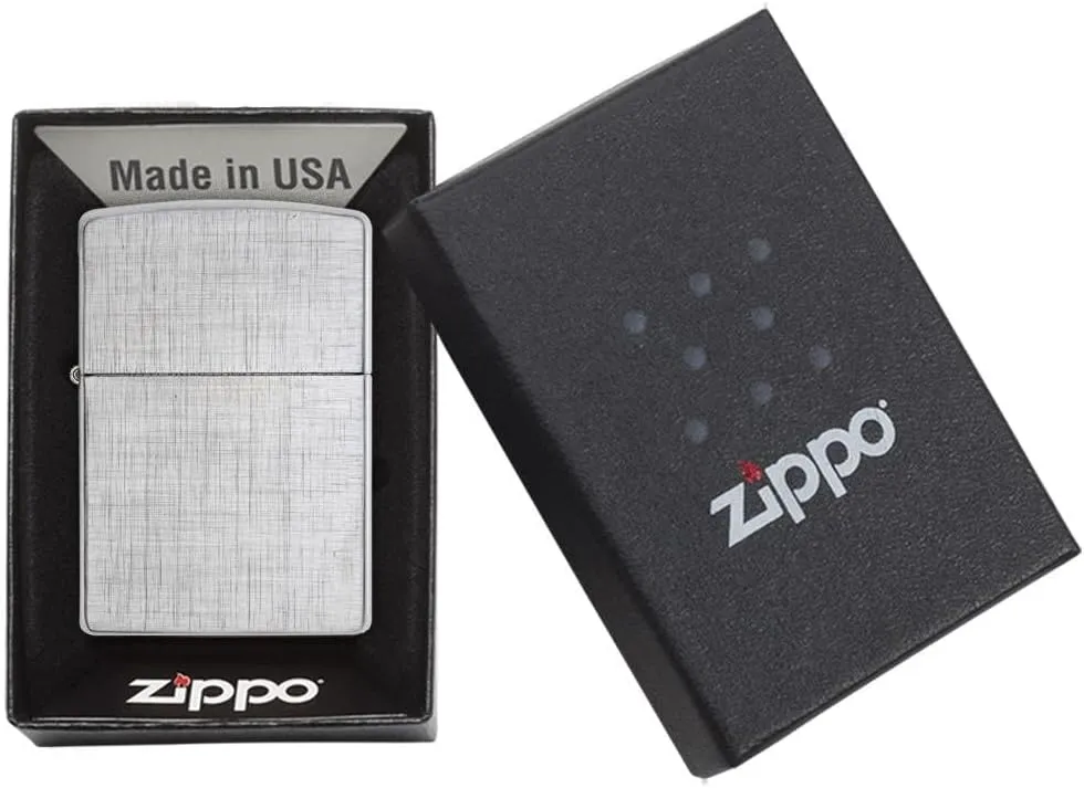 Zippo Lighter - Personalized Custom Message Engrave Chrome Windproof Lighter Brushed Chrome Linen Weave 28181