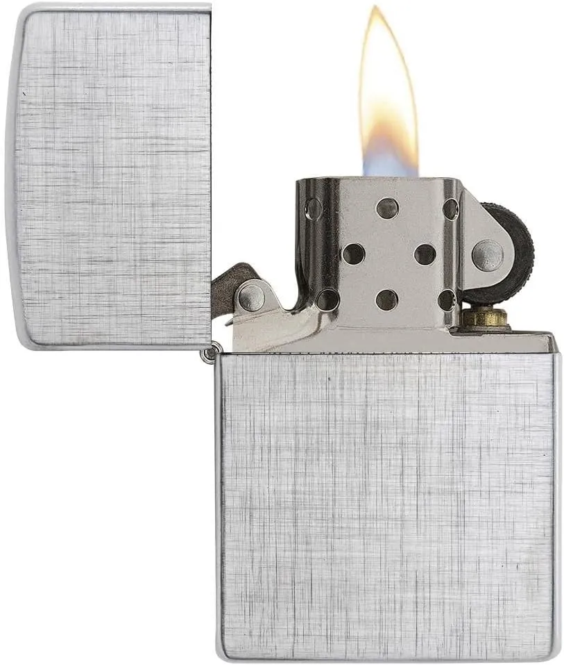 Zippo Lighter - Personalized Custom Message Engrave Chrome Windproof Lighter Brushed Chrome Linen Weave 28181