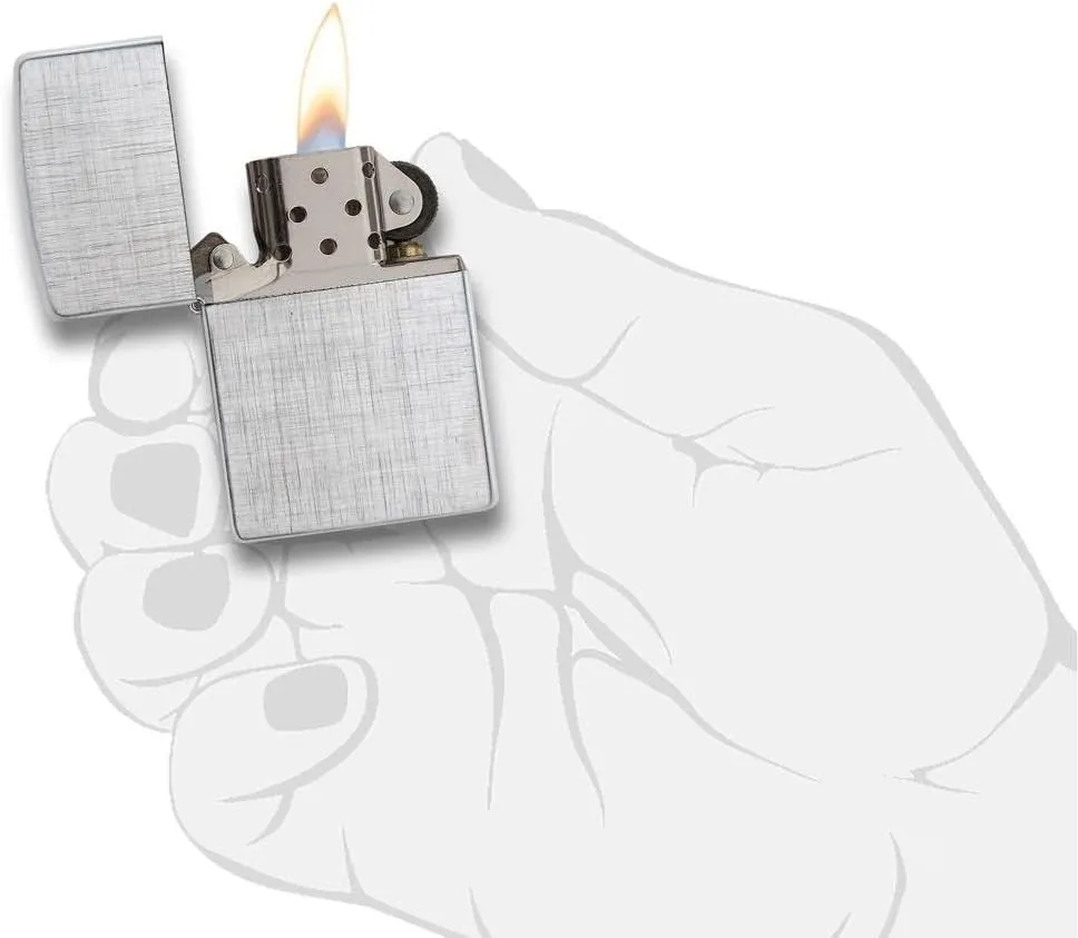 Zippo Lighter - Personalized Custom Message Engrave Chrome Windproof Lighter Brushed Chrome Linen Weave 28181