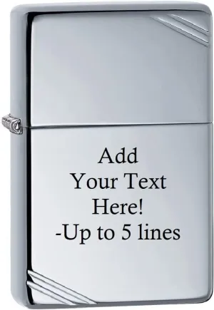Zippo Lighter - Personalized Custom Message Engrave Chrome Windproof Lighter Vintage High Polish 260