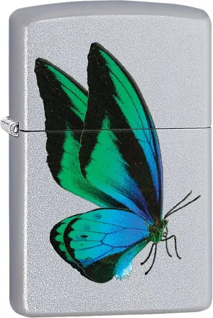 Zippo Lighter - Personalized Custom Message Engrave on Back Animal Designs Windproof Lighter Satin Chrome Butterfly Z434