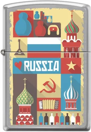 Zippo Lighter- Russia Postcard Brushed Chrome Windproof Lighter #Z5043