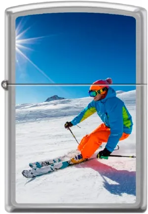 Zippo Lighter-Skier Skiing Outdoors Snow Brushed Chrome Windproof Lighter #Z5528