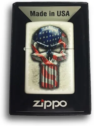 Zippo Lighter- Skull Punisher White Matte