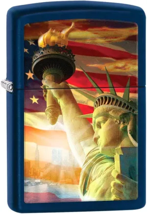 Zippo Lighter: Statue of Liberty and Flag - Navy Matte 80677