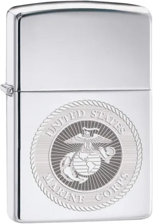 Zippo Lighter: USMC Marine Corps Engraved Seal - High Polish Chrome 80154