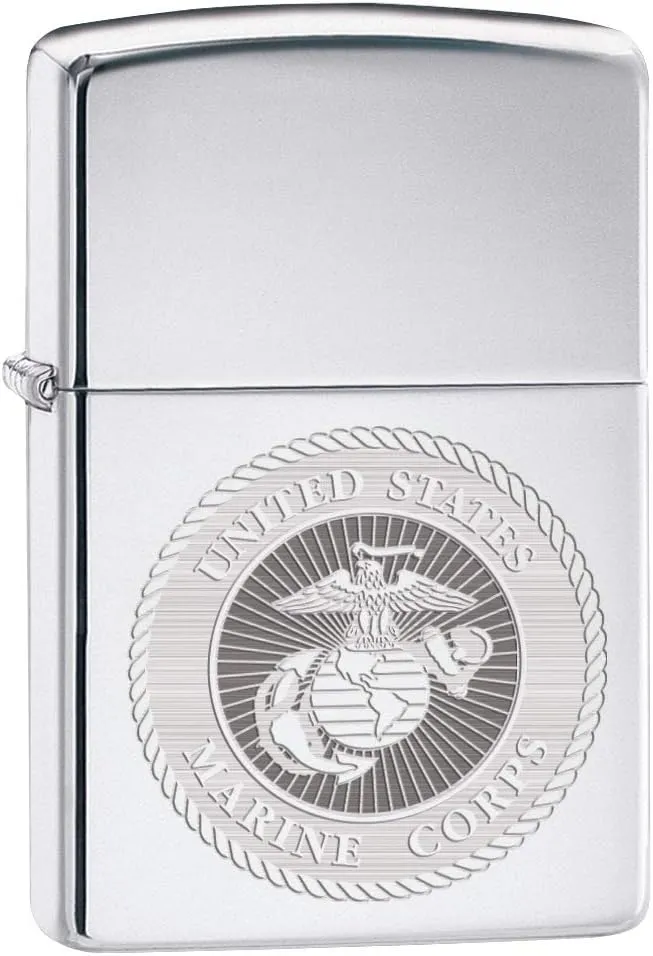 Zippo Lighter: USMC Marine Corps Engraved Seal - High Polish Chrome 80154