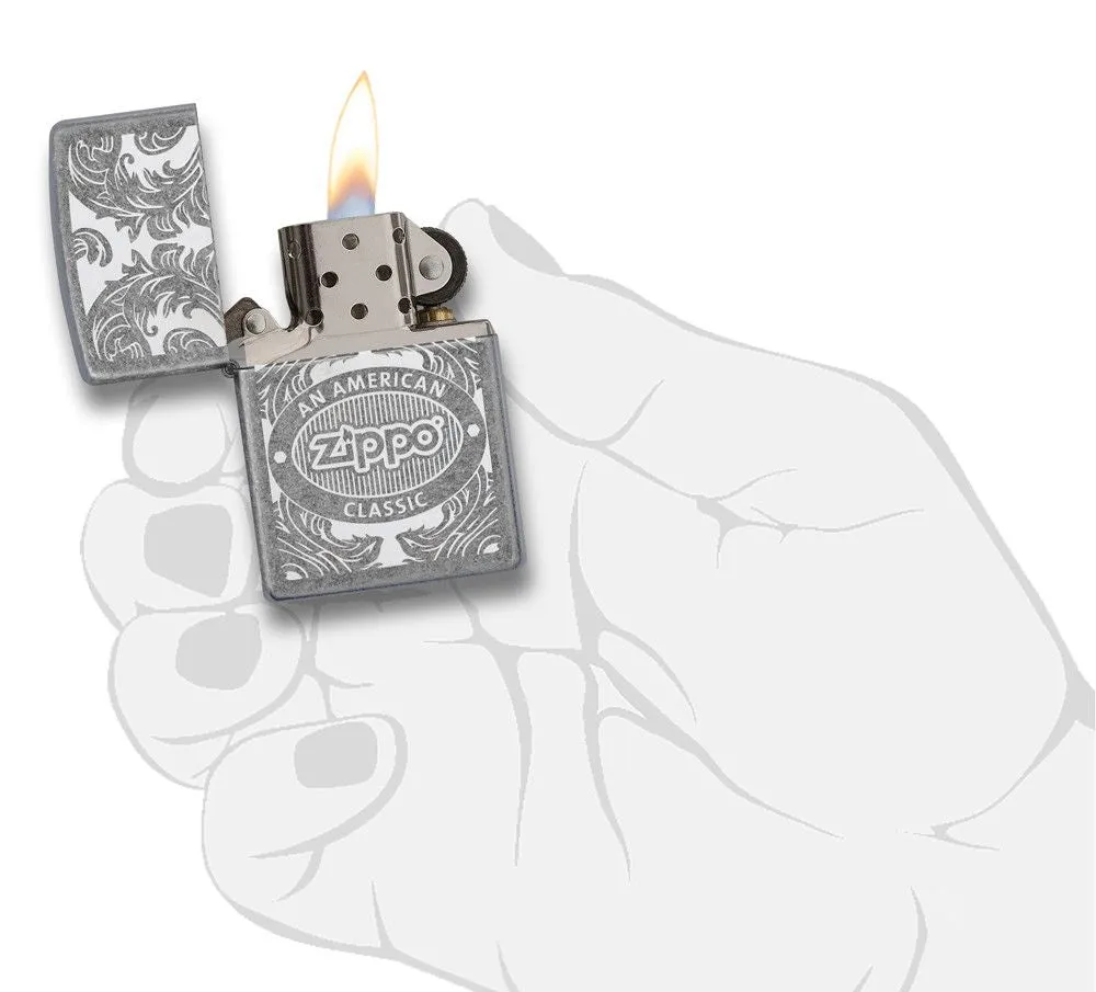 Zippo Scroll Antique Silver