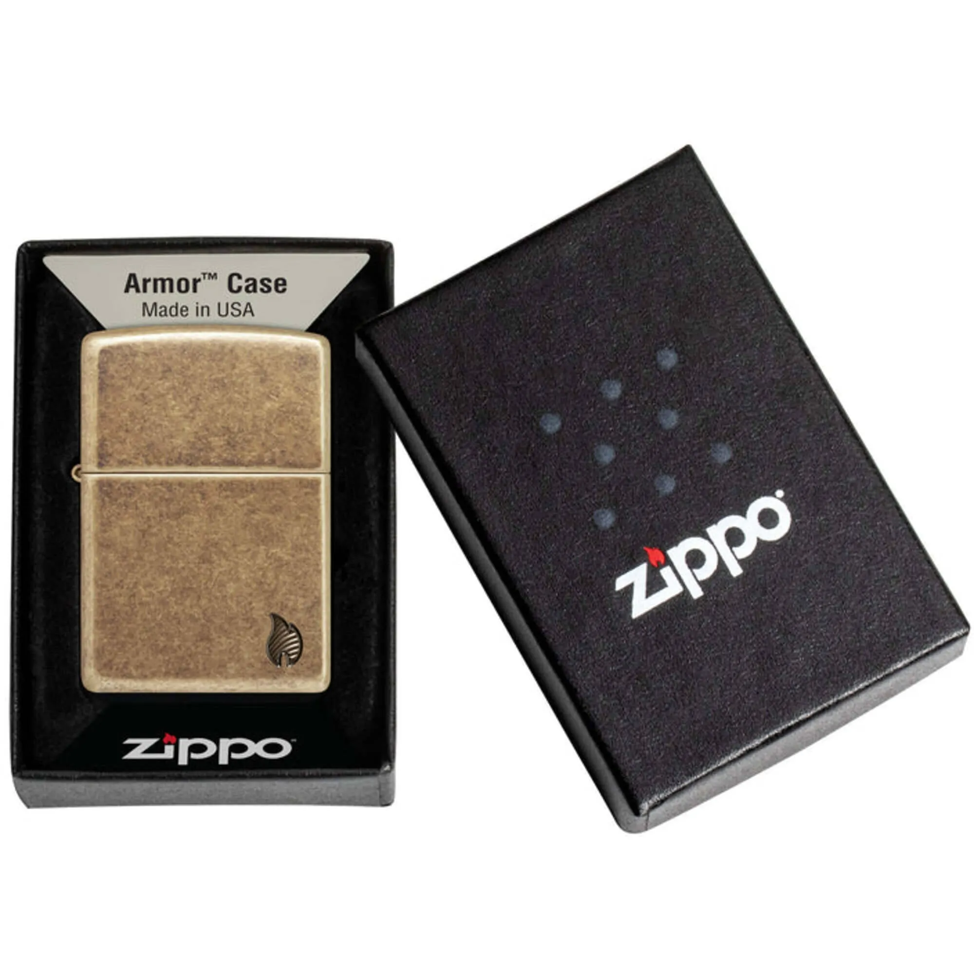 Zippo Windproof Pocket Lighter Armor Antique Brass Flame Design Metal 46400