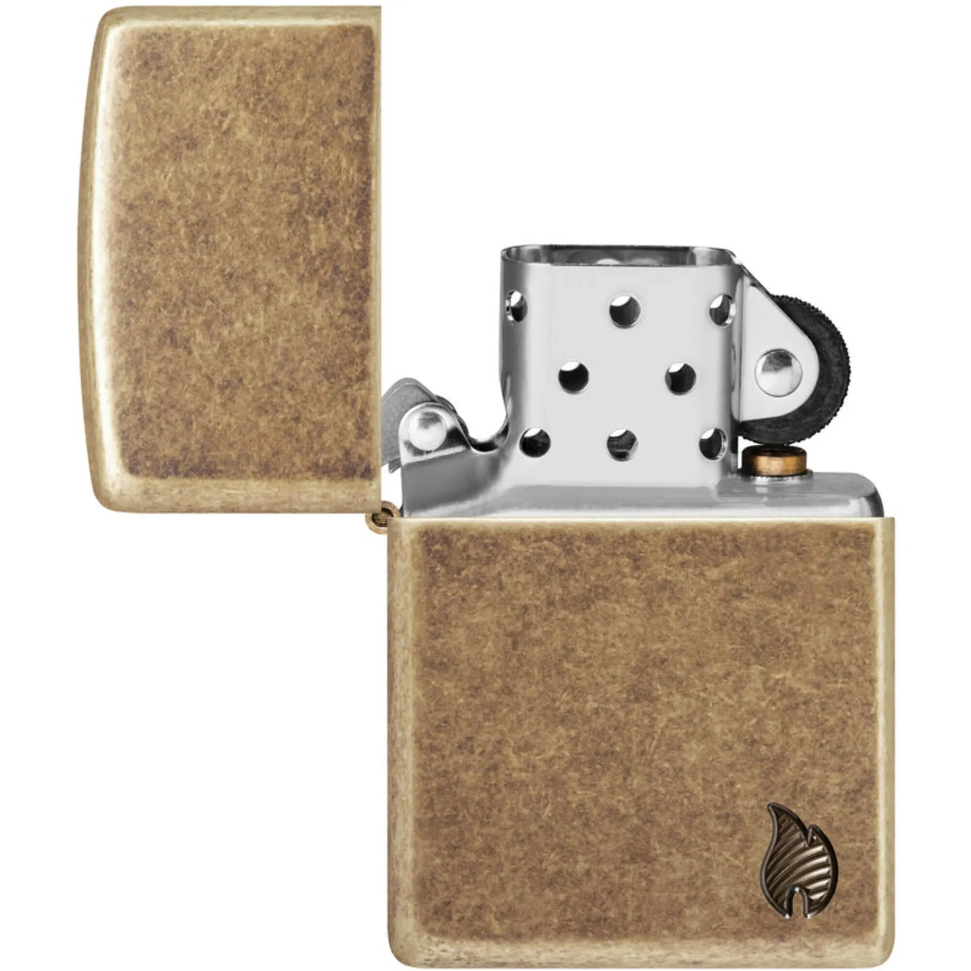Zippo Windproof Pocket Lighter Armor Antique Brass Flame Design Metal 46400