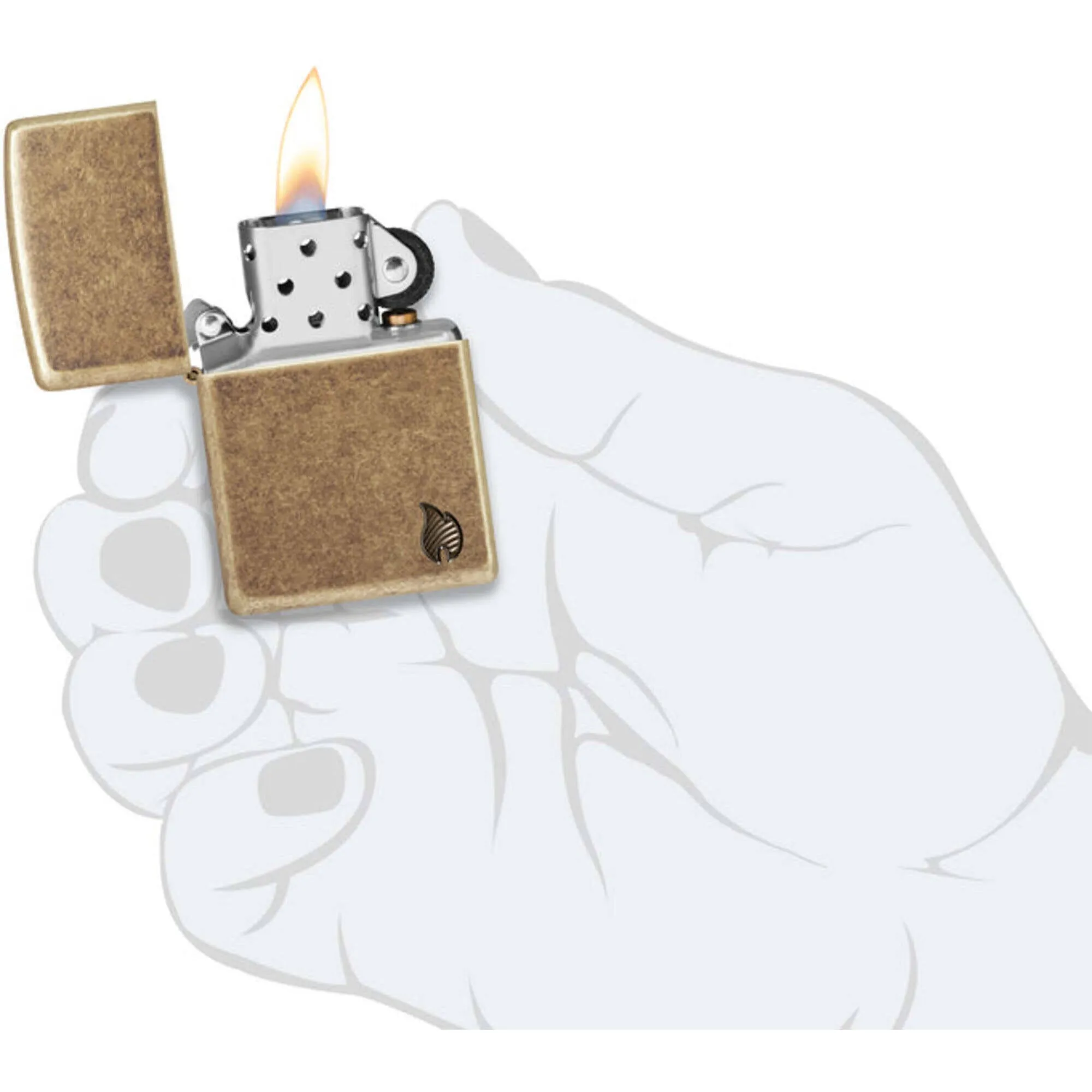 Zippo Windproof Pocket Lighter Armor Antique Brass Flame Design Metal 46400
