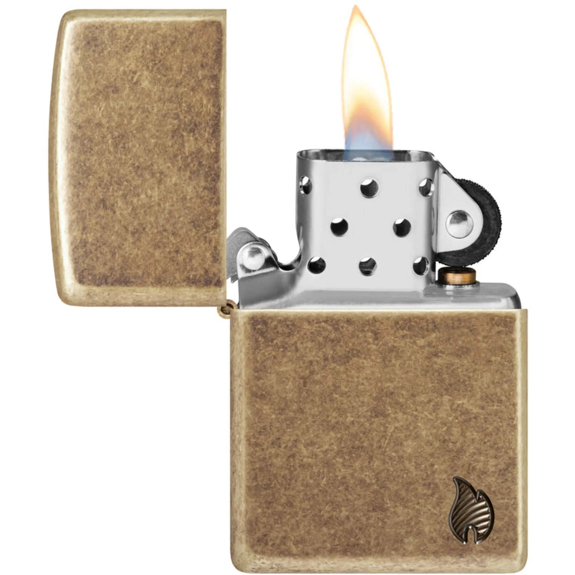 Zippo Windproof Pocket Lighter Armor Antique Brass Flame Design Metal 46400