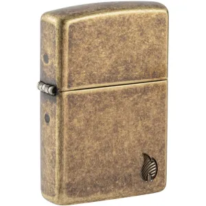 Zippo Windproof Pocket Lighter Armor Antique Brass Flame Design Metal 46400