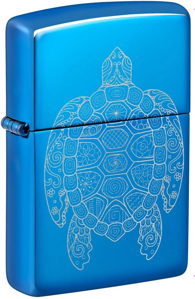 Zippo Zen Turtle Design High Polish Blue Pocket Lighter