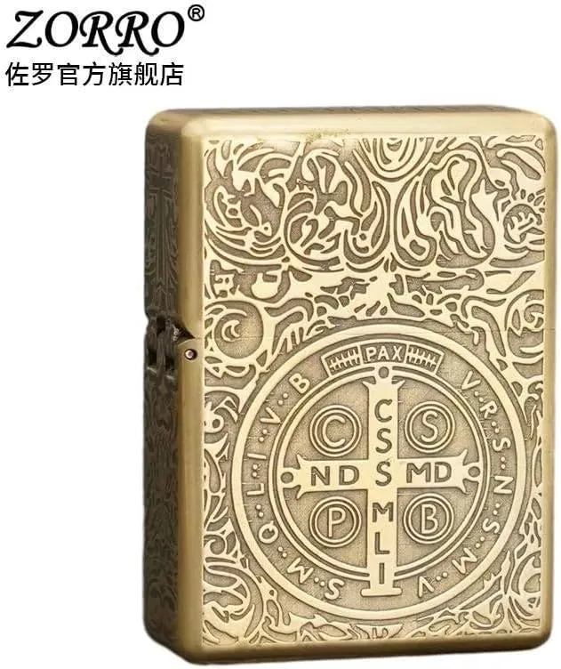 ZORRO 912S Heavy Armor Brass Kerosene Lighter, Retro Titanium Windproof Design with 3/5 Hinge Men's Gift 912 150g Logo