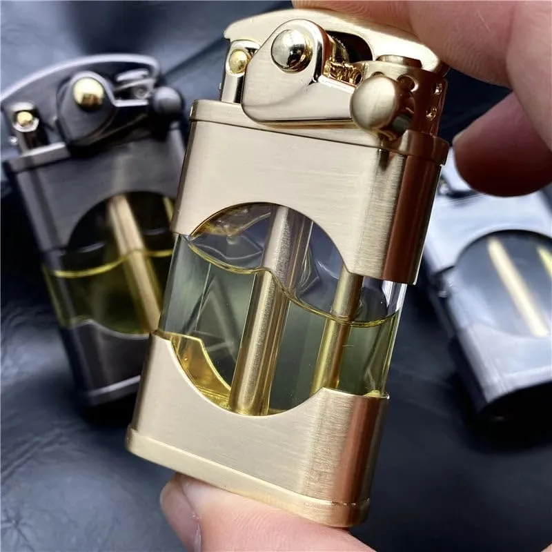 Zorro Original Windproof Metal Kerosene Lighter Transparent Fuel Tank Creative Retro Flint Oil Lighter Smoking Accessories Gift Sliver
