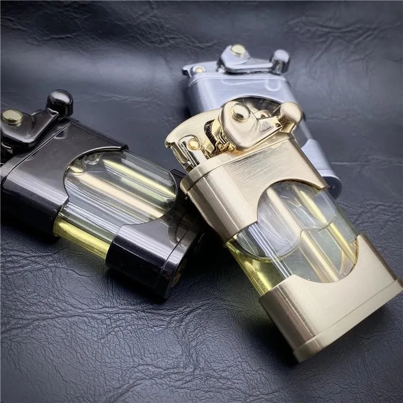 Zorro Original Windproof Metal Kerosene Lighter Transparent Fuel Tank Creative Retro Flint Oil Lighter Smoking Accessories Gift Sliver