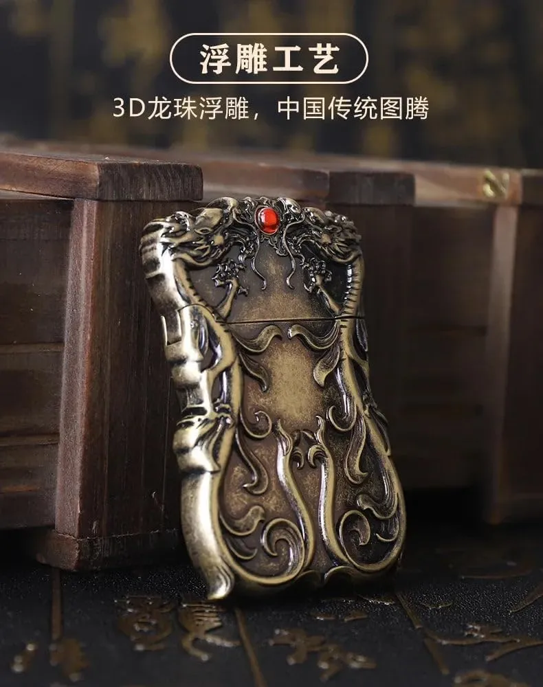 Zorro Rare Embossed Dragon Kerosene Lighter Waterproof – Thin Design, Premium Vintage Gadget, Limited Edition Collectible Red Copper