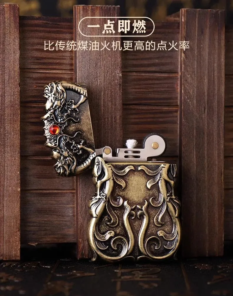 Zorro Rare Embossed Dragon Kerosene Lighter Waterproof – Thin Design, Premium Vintage Gadget, Limited Edition Collectible Red Copper