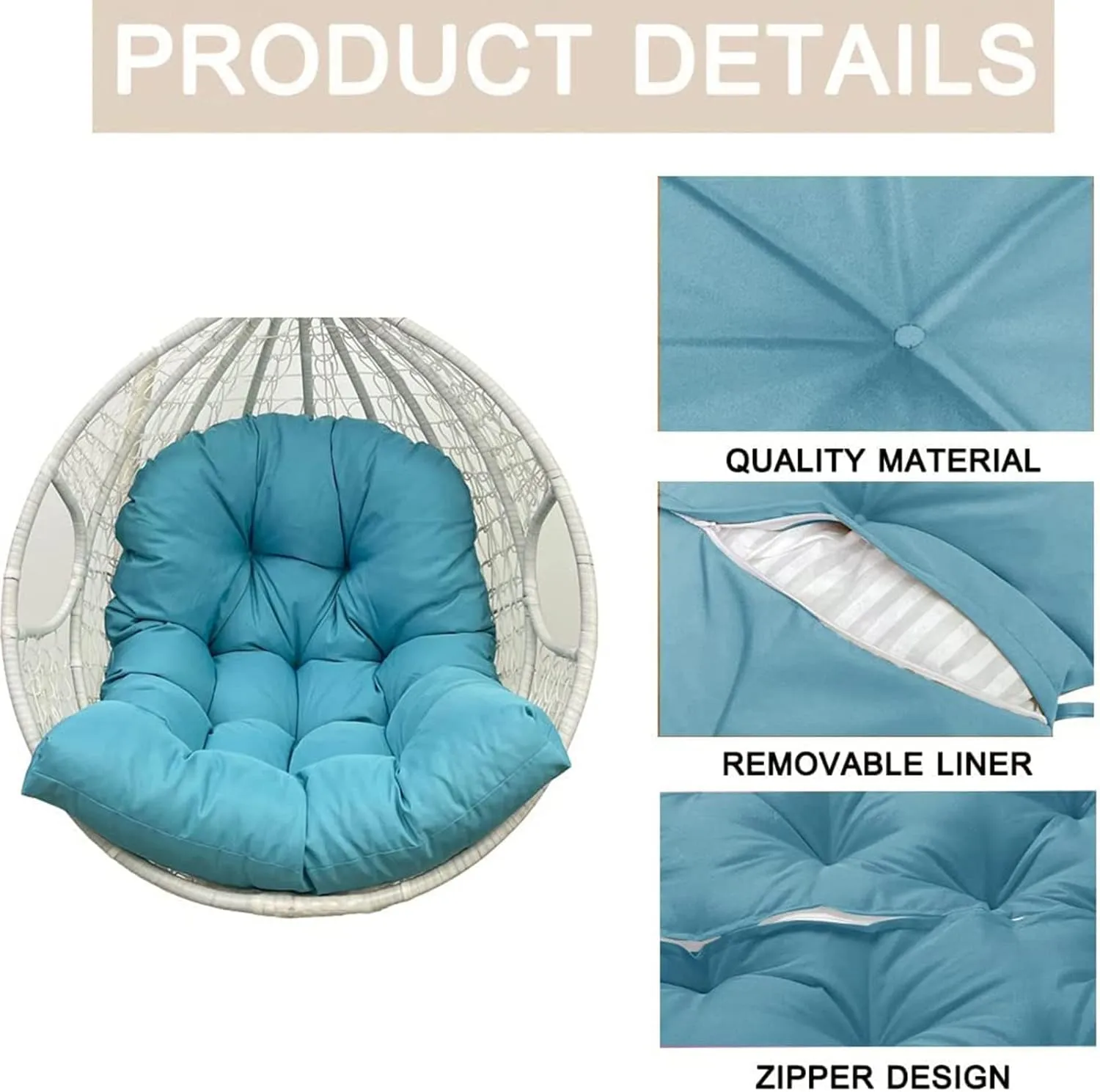 ZTGL Hanging Basket Seat Cushion, Thicken Hanging Egg Chair Cushion, Waterproof Basket Chair Cushion for Patio Garden, Outdoor Basket Egg Chair Seat Pads Back Cushion,Blue