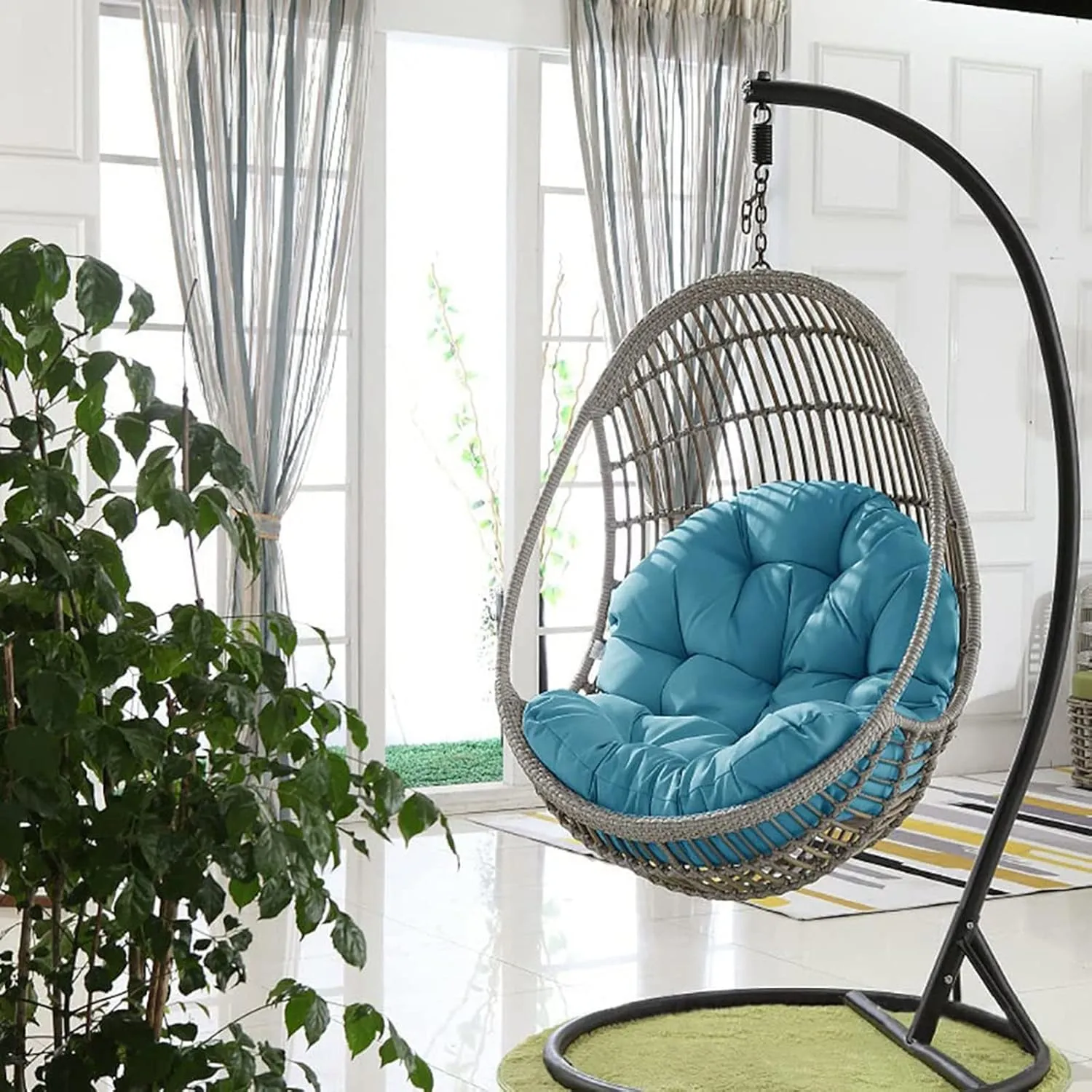 ZTGL Hanging Basket Seat Cushion, Thicken Hanging Egg Chair Cushion, Waterproof Basket Chair Cushion for Patio Garden, Outdoor Basket Egg Chair Seat Pads Back Cushion,Blue