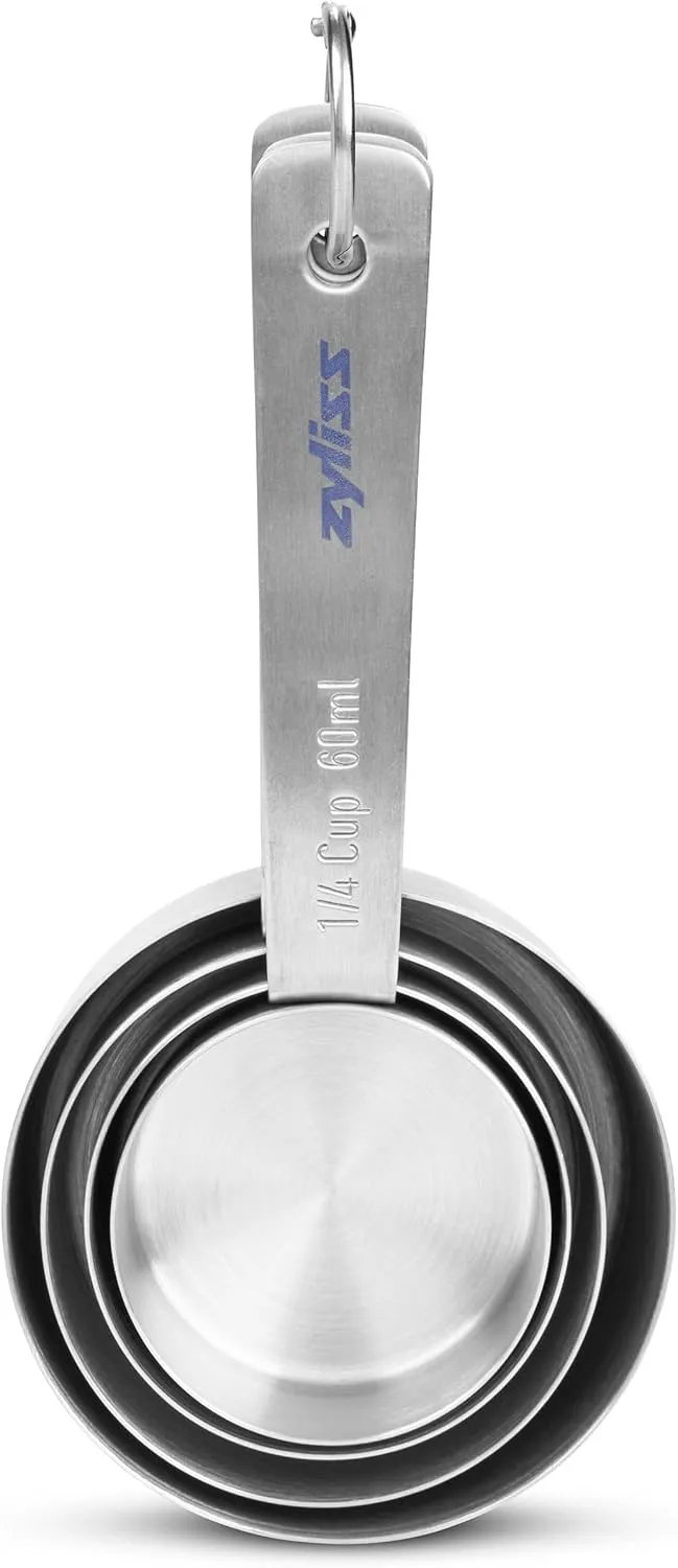 Zyliss Premium Stainless Steel Measuring Cups - Stainless Steel Measuring Cup Set - Dry Ingredient Nesting Measuring Cups - Premium Bakeware & Kitchen Tools - 4 Piece